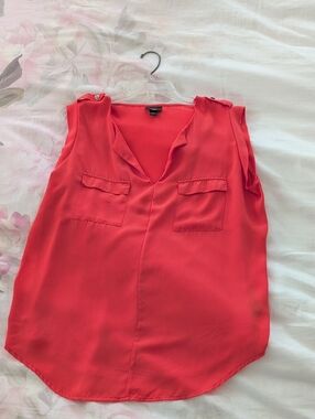 Massimo Coral-Red V-Neck Button-Shoulder Pocket Camisole